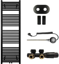 Cerano - Lincoln fürdőszobai radiátor szett - kombinált fűtéssel, wifi rúddal - központi csatlakozással 50 mm - 484W - matt fekete - 1600x500 mm