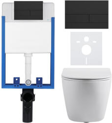 Cerano - Komplett falsík alatti WC-szett Lite/Cesso - matt fehér - WC-nyomógomb Line, matt fekete - fali szereléshez - 49x36 cm