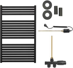 Cerano - Vincenzo fürdőszobai radiátor szett - kombinált fűtéssel, termosztáttal - oldalsó egypontos csatlakozással - 400W - matt fekete - 970x600 mm