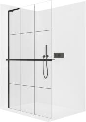 Cerano - Zuhanykabin Onyx L-bal oldali merevítő - 8 mm + polc/törölközőtartó - matt fekete, ipari üveg - 160x200 cm