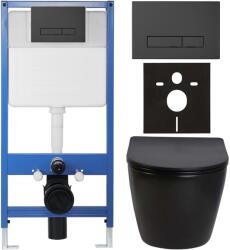 Cerano - Komplett falsík alatti WC-szett Lite/Verde - fényes fekete - Slim WC-nyomógomb, matt fekete - falsík előtti/gipszkarton - 49x36 cm