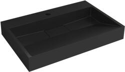 Cerano - Vita öntött márvány mosdó - fali és pultra szerelhető - csaplyukkal - matt fekete - 60x37 cm (CER-479860)