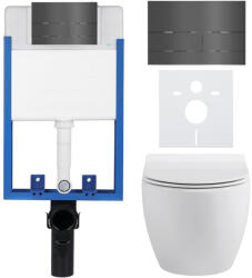 Cerano - Komplett falsík alatti WC-készlet Lite/Dure - fényes fehér - Line WC-gomb, sötétszürke - fali szereléshez - 51, 5x35 cm