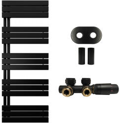 Cerano - Theo fürdőszobai radiátor szett - központi fűtés - aszimmetrikus csatlakozás 50 mm - 812W - matt fekete - 1600x500 mm