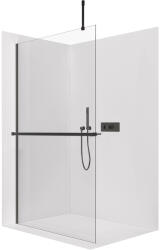 Cerano - Zuhanykabin Onyx Top Cube bal/jobb - 8 mm - négyzet alakú tartó + polc/törölközőtartó - matt fekete, átlátszó üveg - 130x200 cm