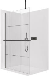 Cerano - Zuhanykabin Onyx Top Cube bal/jobb - 8 mm - négyzet alakú tartó + polc/törölközőtartó - matt fekete, ipari üveg - 140x200 cm