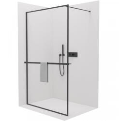 Cerano - Moreli bal/jobb kabinos zuhanykabin + polc/törölközőtartó - matt fekete, átlátszó üveg - 100x200 cm