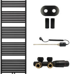 Cerano - Vincenzo fürdőszobai radiátor szett - kombinált fűtés, termosztát rúd - központi csatlakozás 50 mm - 800W - matt fekete - 1690x600 mm