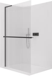 Cerano - Zuhanykabin Onyx L-bal oldali merevítő - 8 mm + polc/törölközőtartó - matt fekete, rovátkolt üveg - 140x200 cm