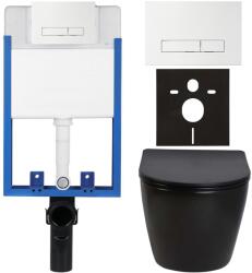 Cerano - Komplett falsík alatti WC-szett Lite/Verde - fényes fekete - WC-nyomógomb Slim, fehér - fali szereléshez - 49x36 cm