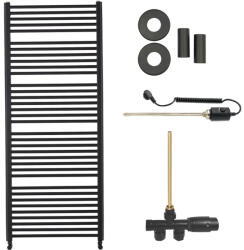 Cerano - Alberto fürdőszobai radiátor szett - kombinált fűtéssel, termosztáttal - oldalsó egypontos csatlakozással - 999 W - matt fekete - 1660x650 mm