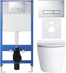Cerano - Komplett falsík alatti WC-szett Lite/Carlito - fényes fehér - Slim WC-nyomógomb, króm - falsík előtti/gipszkarton - 48, 5x36, 5 cm (CER-8050BD77)