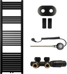 Cerano - Franko fürdőszobai radiátor szett - kombinált fűtéssel, wifi rúddal - központi csatlakozással 50 mm - 514W - matt fekete - 1600x500 mm