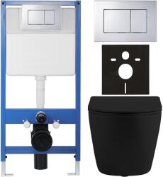 Cerano - Komplett falsík alatti WC-szett Lite/Cesso - matt fekete - WC-nyomógomb Classic, króm - falsík előtti/gipszkarton - 49x36 cm (CER-8050BD107)
