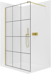 Cerano - Zuhanykabin Onyx kerek bal/jobb - 8 mm - kerek tartó - szálcsiszolt arany, ipari üveg - 130x200 cm