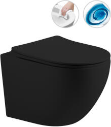 Cerano - fali WC Cesso, Vortex Rimless + Slim/UF ülőke - matt fekete - 49x36 cm