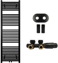 Cerano - Lincoln fürdőszobai radiátor szett - központi fűtés - központi csatlakozás 50 mm - 484W - matt fekete - 1600x500 mm