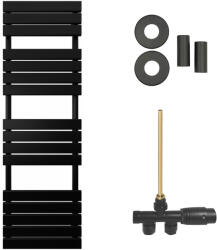 Cerano - Claude fürdőszobai radiátor szett - központi fűtés - oldalsó egypontos csatlakozás - 866W - matt fekete - 1600x500 mm