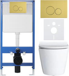 Cerano - Komplett falsík alatti WC-szett Lite/Norbi - fényes fehér - Duo WC-gomb, arany - falsík alatti beépítés - 48, 5x36, 5 cm