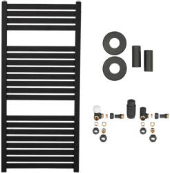 Cerano - Vincenzo fürdőszobai radiátor szett - központi fűtés - oldalsó csatlakozás - 300W - matt fekete - 970x450 mm