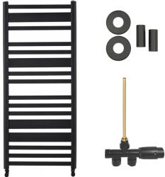 Cerano - Enrico fürdőszobai radiátor szett - központi fűtés - oldalsó egypontos csatlakozás - 559W - matt fekete - 1210x550 mm