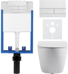 Cerano - Komplett falsík alatti WC-szett Lite/Cesso - fényes fehér - WC-gomb Line, fehér - fali szereléshez - 49x36 cm (CER-8050BD84356)