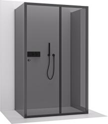 Cerano - Háromfalú zuhanykabin Varone POINT UL/P - 6 mm - matt fekete, grafitüveg - 160x90x195 cm - tolóajtó