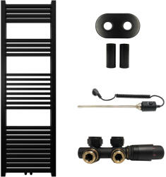 Cerano - Franko fürdőszobai radiátor szett - kombinált fűtéssel, termosztáttal - központi csatlakozás 50 mm - 514W - matt fekete - 1600x500 mm