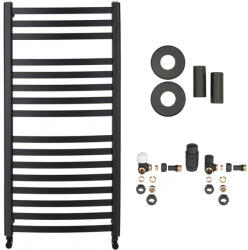 Cerano - Paolo fürdőszobai radiátor szett - központi fűtés - oldalsó csatlakozás - 604W - matt fekete - 1090x550 mm