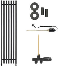 Cerano - Valerio fürdőszobai radiátor szett - kombinált fűtéssel, termosztáttal - oldalsó egypontos csatlakozással - 872W - matt fekete - 1560x390 mm