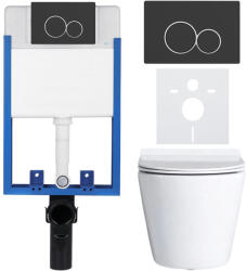 Cerano - Komplett falsík alatti WC-szett Lite/Norbi - fényes fehér - Duo WC-gomb, matt fekete - fali szereléshez - 48, 5x36, 5 cm