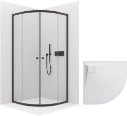 Cerano - Zuhanykabin Orso B/J 5 mm - R550 - matt fekete + CERANO - Zuhanytálca Quarto - R550 - strukturált matt fehér - 80x80 cm