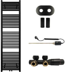 Cerano - Lincoln fürdőszobai radiátor szett - kombinált fűtéssel, termosztáttal - központi csatlakozás 50 mm - 559W - matt fekete - 1800x500 mm