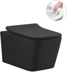 Cerano - Forte fali WC, perem nélküli öblítéssel + Slim/SoftClose ülőke - matt fekete - 51x36 cm (CER-538750)