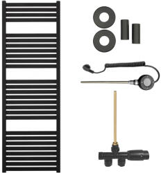 Cerano - Vincenzo fürdőszobai radiátor szett - kombinált fűtéssel, wifi rúddal - oldalsó egypontos csatlakozással - 500W - matt fekete - 1330x450 mm