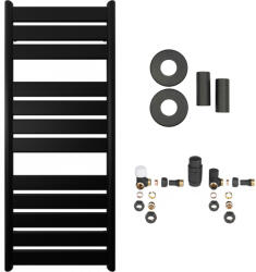 Cerano - Arturo fürdőszobai radiátor szett - központi fűtés - oldalsó csatlakozás - 644W - matt fekete - 1200x500 mm