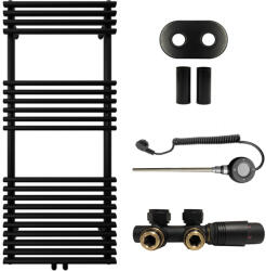 Cerano - Luigi fürdőszobai radiátor szett - kombinált fűtés, wifi rúd - központi csatlakozás 50 mm - 545W - matt fekete - 1200x500 mm