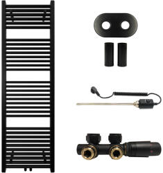 Cerano - Lincoln fürdőszobai radiátor szett - kombinált fűtéssel, termosztáttal - központi csatlakozás 50 mm - 484W - matt fekete - 1600x500 mm