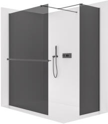 Cerano - Walk-in Onyx TL/P zuhanyfal - 8 mm - négyzet alakú tartó + polc/törölközőtartó - matt fekete, grafitüveg - 150x90x200 cm