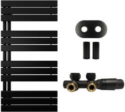 Cerano - Theo fürdőszobai radiátor szett - központi fűtés - aszimmetrikus csatlakozás 50 mm - 650W - matt fekete - 1200x500 mm