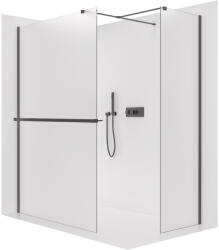 Cerano - Walk-in Onyx TL/P zuhanyparaván - 8 mm - négyzet alakú tartó + polc/törölközőtartó - matt fekete, matt üveg - 140x130x200 cm