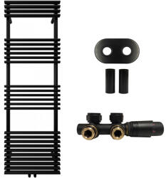 Cerano - Luigi fürdőszobai radiátor szett - központi fűtés - központi csatlakozás 50 mm - 713W - matt fekete - 1600x500 mm