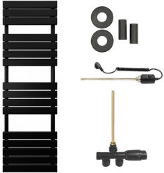 Cerano - Claude fürdőszobai radiátor szett - kombinált fűtéssel, termosztáttal - oldalsó egypontos csatlakozással - 866W - matt fekete - 1600x500 mm