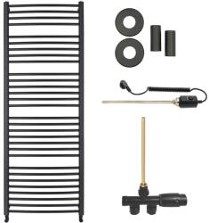 Cerano - Stefano fürdőszobai radiátor szett - kombinált fűtéssel, termosztáttal - oldalsó egypontos csatlakozással - 773W - matt fekete - 1460x650 mm