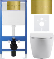 Cerano - Komplett WC-szett Profi/Cesso - fényes fehér - Line WC-öblítőlap, arany - előfalas szerelés - 49x36 cm (CER-8050BD84363)