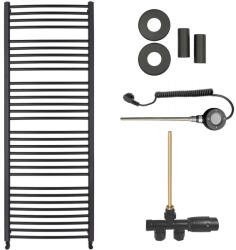 Cerano - Stefano fürdőszobai radiátor szett - kombinált fűtéssel, wifi rúddal - oldalsó egypontos csatlakozással - 773W - matt fekete - 1460x650 mm