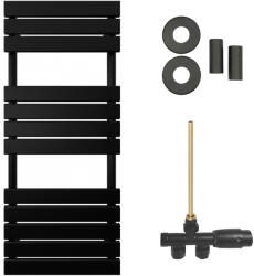 Cerano - Claude fürdőszobai radiátor szett - központi fűtés - oldalsó egypontos csatlakozás - 650W - matt fekete - 1200x500 mm