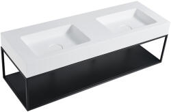Cerano - Geminia öntött márvány dupla mosdó tartókonzollal - fali - matt fehér/matt fekete - 133x46x45 cm