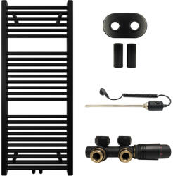 Cerano - Lincoln fürdőszobai radiátor szett - kombinált fűtéssel, termosztáttal - központi csatlakozás 50 mm - 300W - matt fekete - 1200x500 mm (CER-663373)
