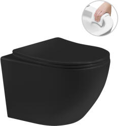 Cerano - fali WC Verde, perem nélküli + Slim/UF ülőke - fényes fekete - 49x36 cm